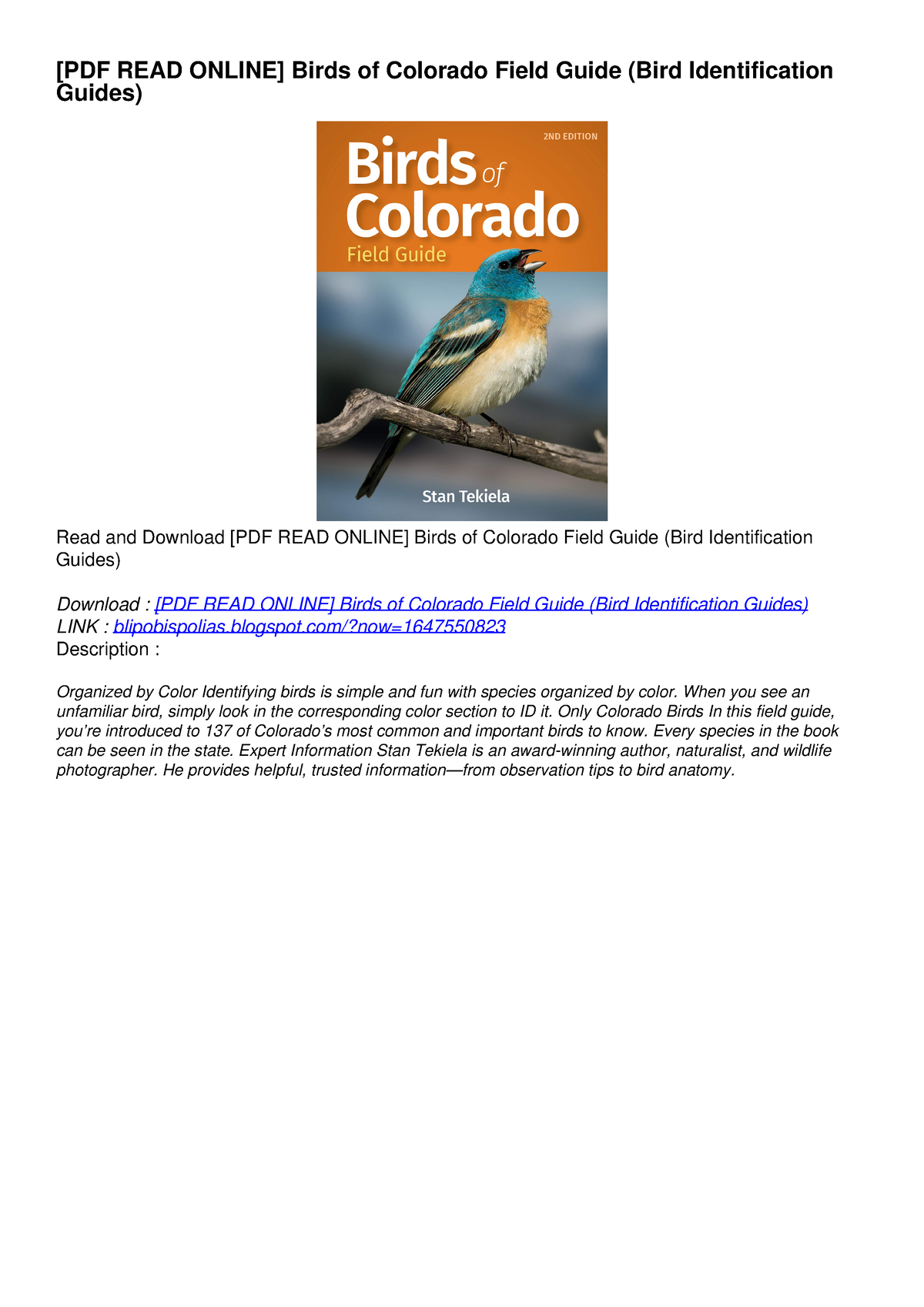 [PDF READ ONLINE] Birds of Colorado Field Guide (Bird Identification ...