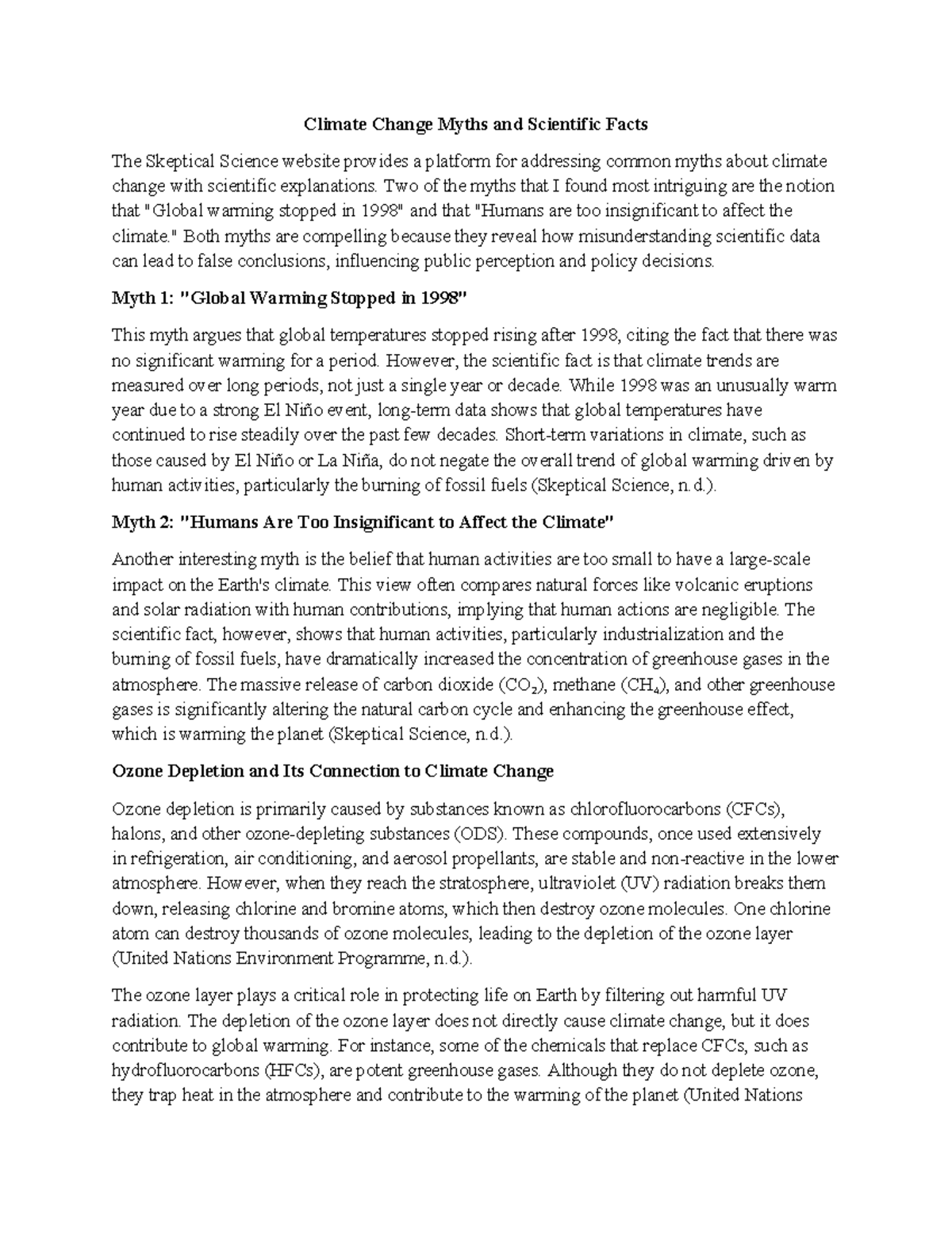 ENVS 1301 Learning Journal Unit 6 - Climate Change Myths and Scientific ...