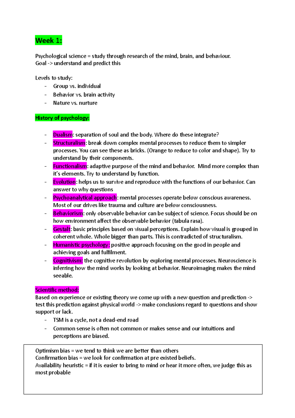 Intro To Psych - Week 1: Psychological Science = Study Through Research ...