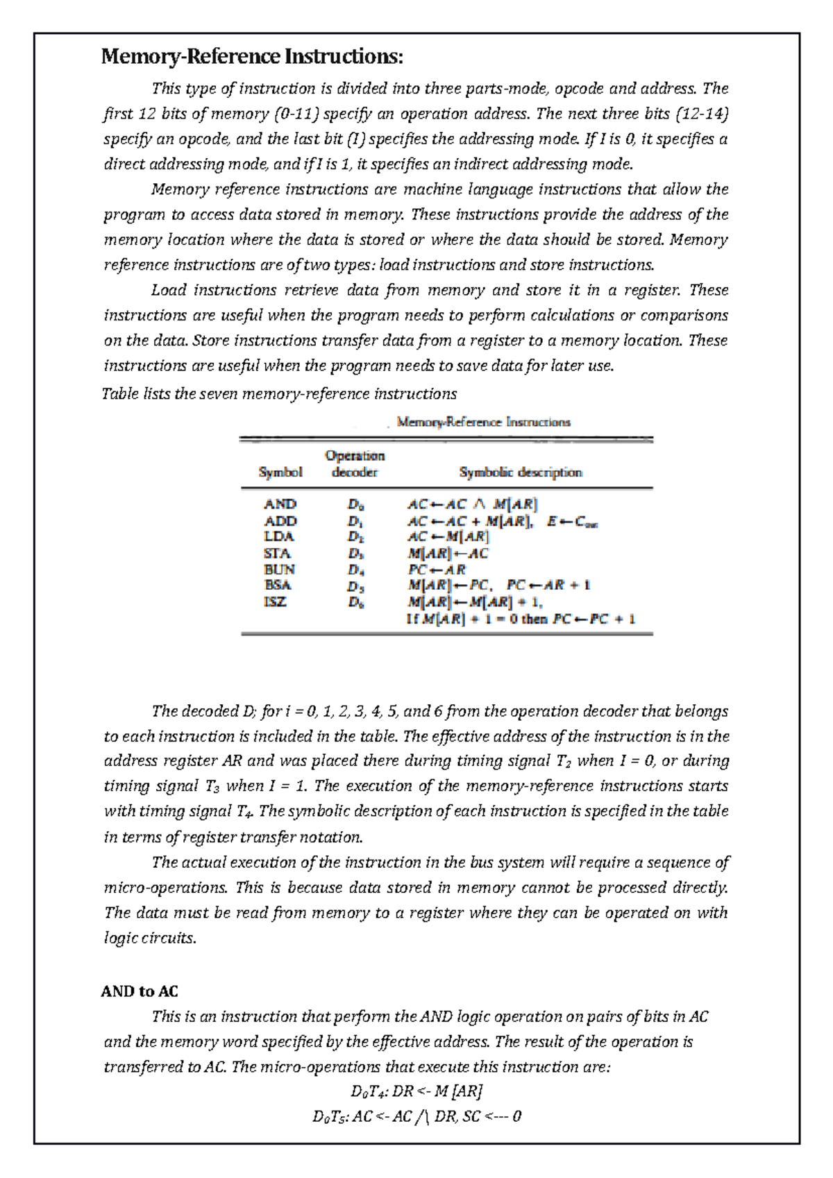 Memory ref inst - Memory-Reference Instructions: This type of ...