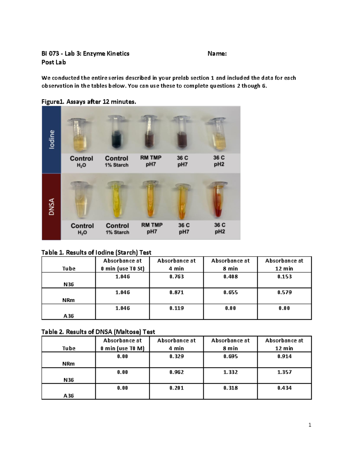 BI+073+Lab+3+Enzyme+Kinetics+Post+Lab.SP23 copy - 1 BI 073 - Lab 3 ...