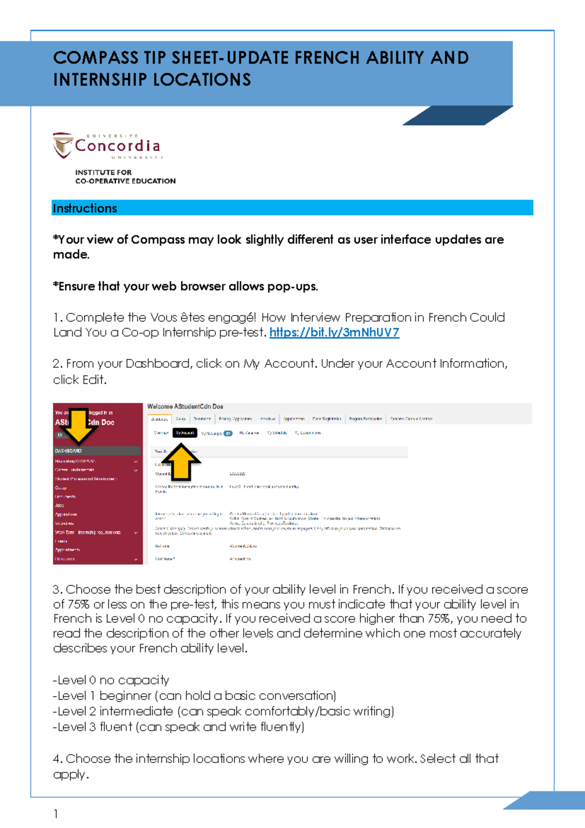Compass Tip Sheet-Update French Ability and Internship Locations - 1 ...