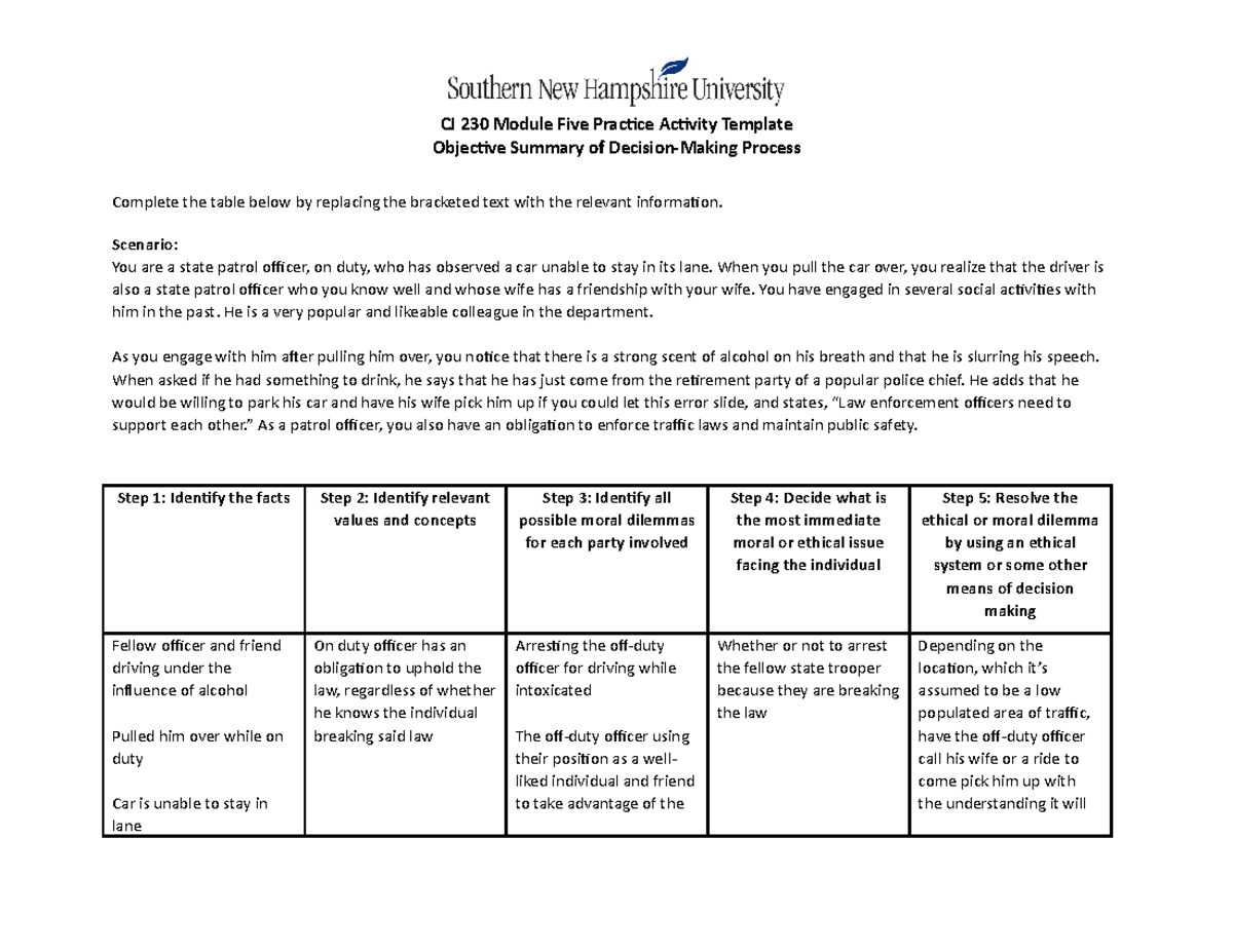 Freise CJ 230 Module Five Practice Activity Template - CJ 230 Module ...