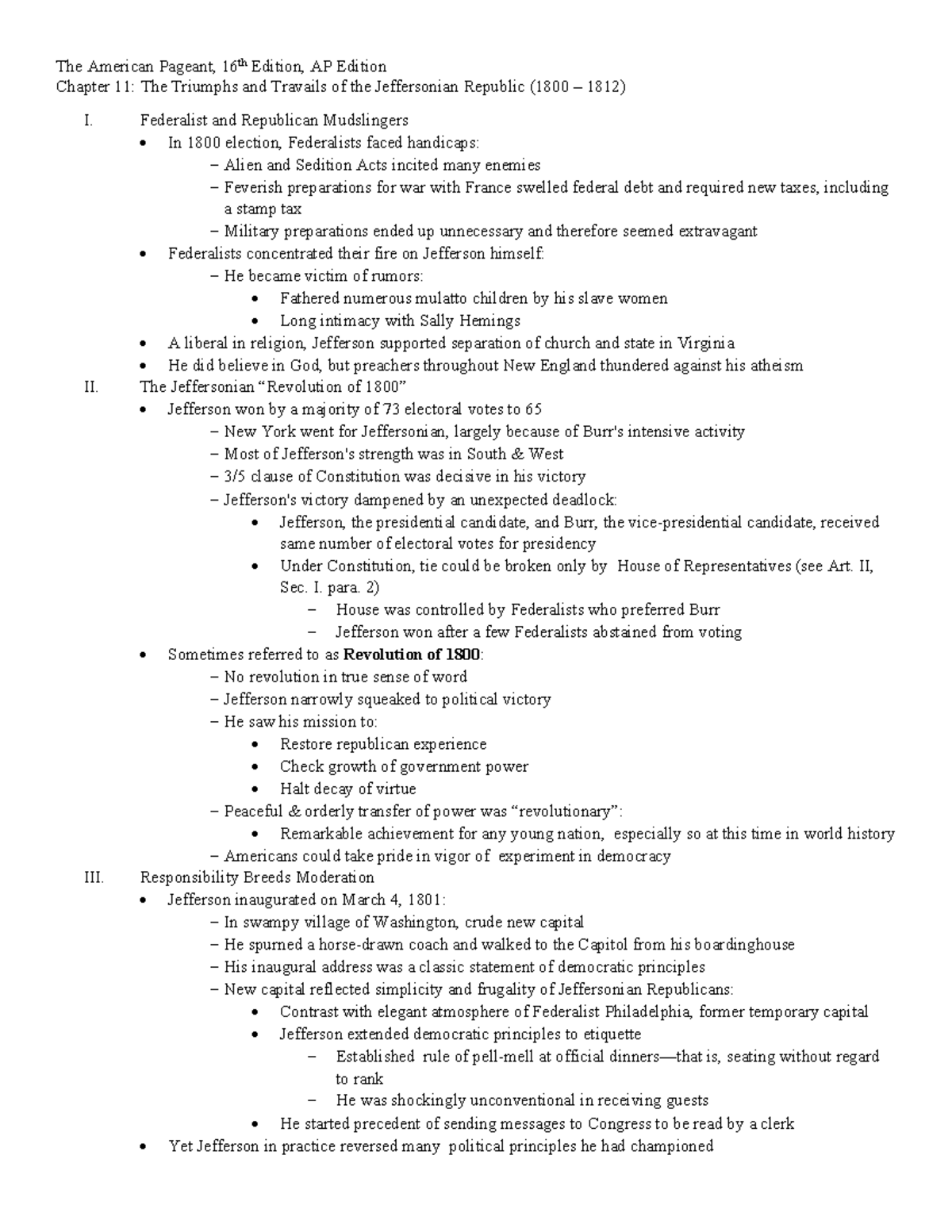 Chapter 11 - The Triumphs and Travails of the Jeffersonian Republic ...