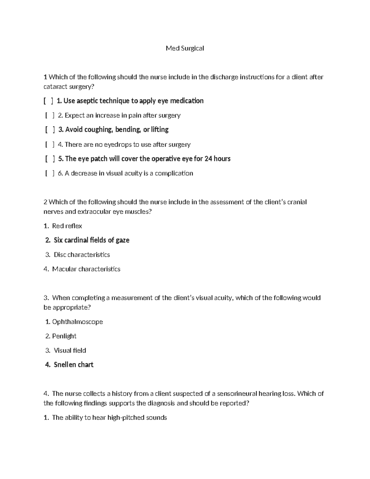 Med Surgical 1 - med surge question - Med Surgical 1 Which of the ...