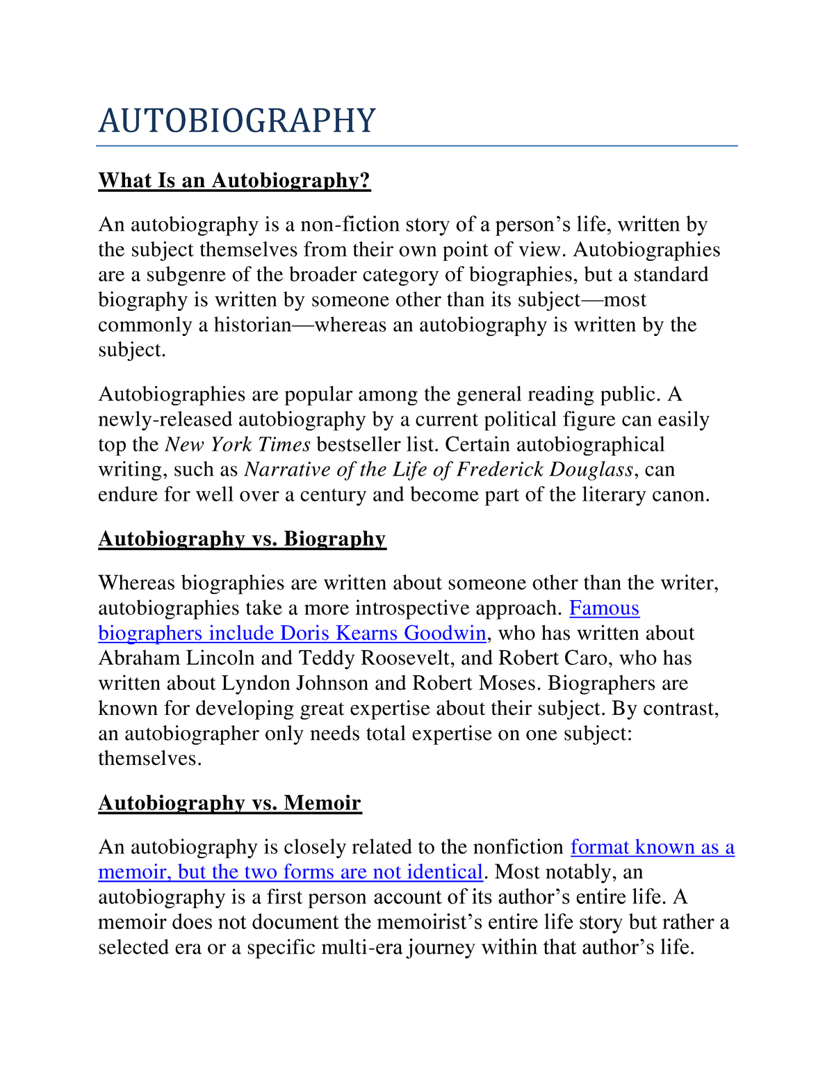 biography and autobiography meaning in english