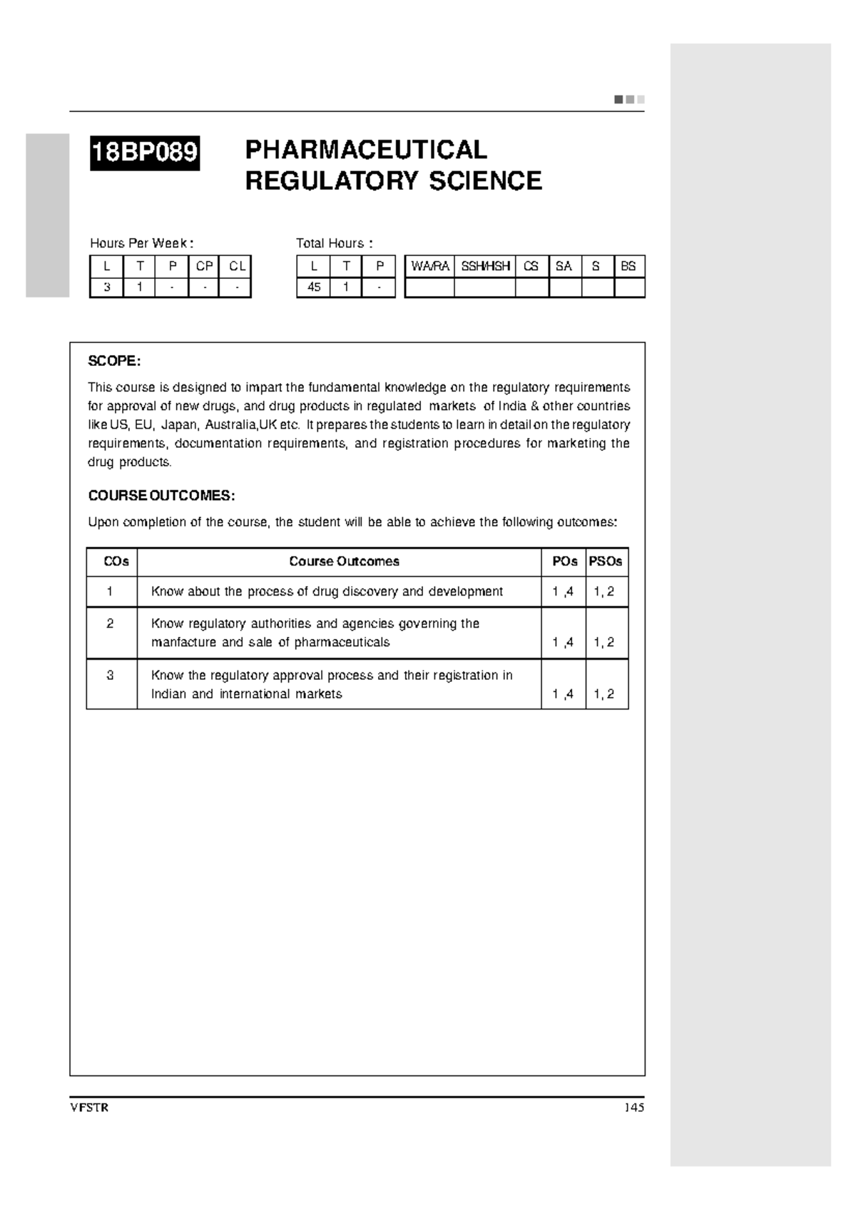 18BP089 Pharmaceutical Regulatory Sciences - VFSTR 145 PHARMACEUTICAL ...