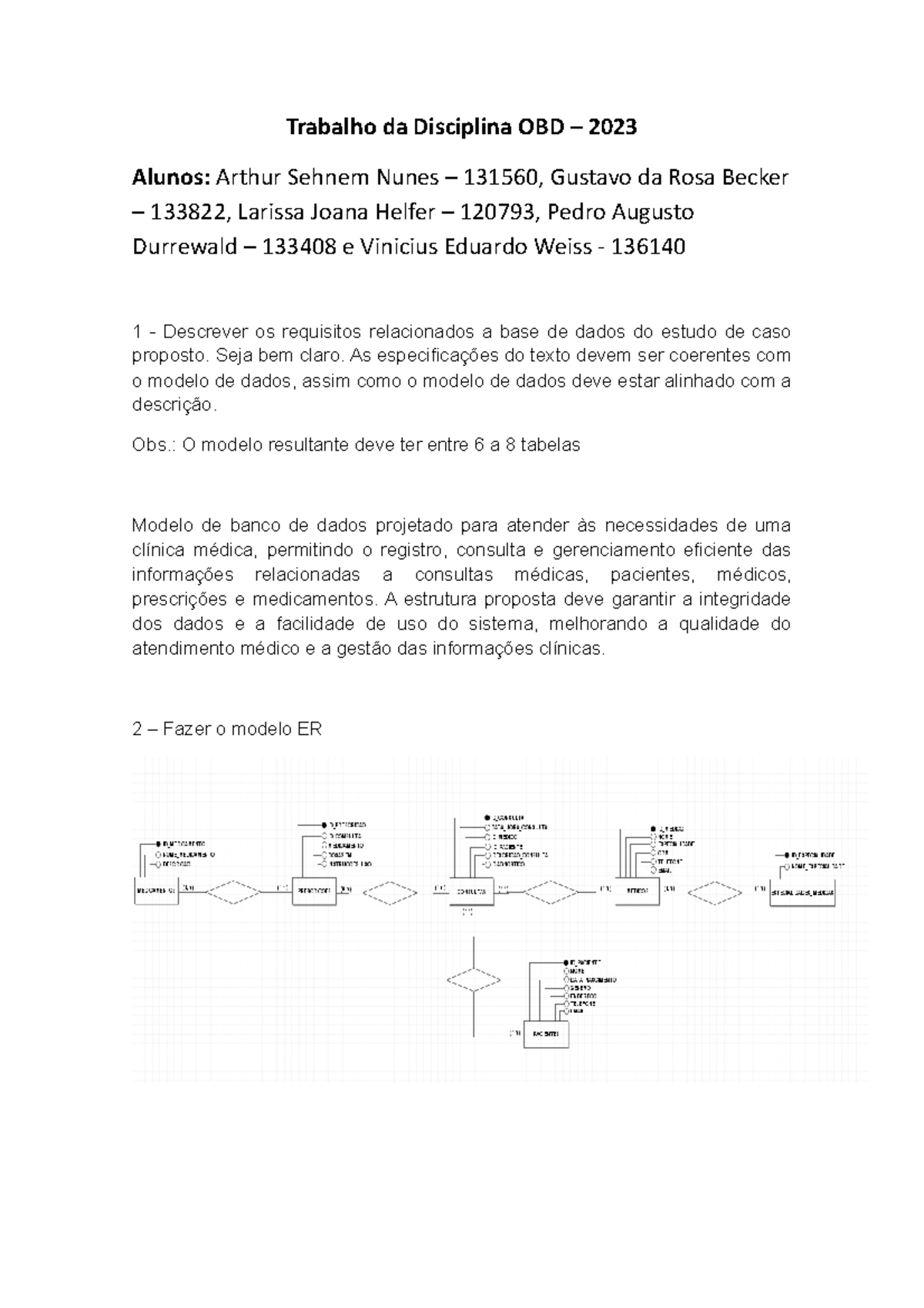 Trabalho da Disciplina OBD - Seja bem claro. As especificações do texto ...