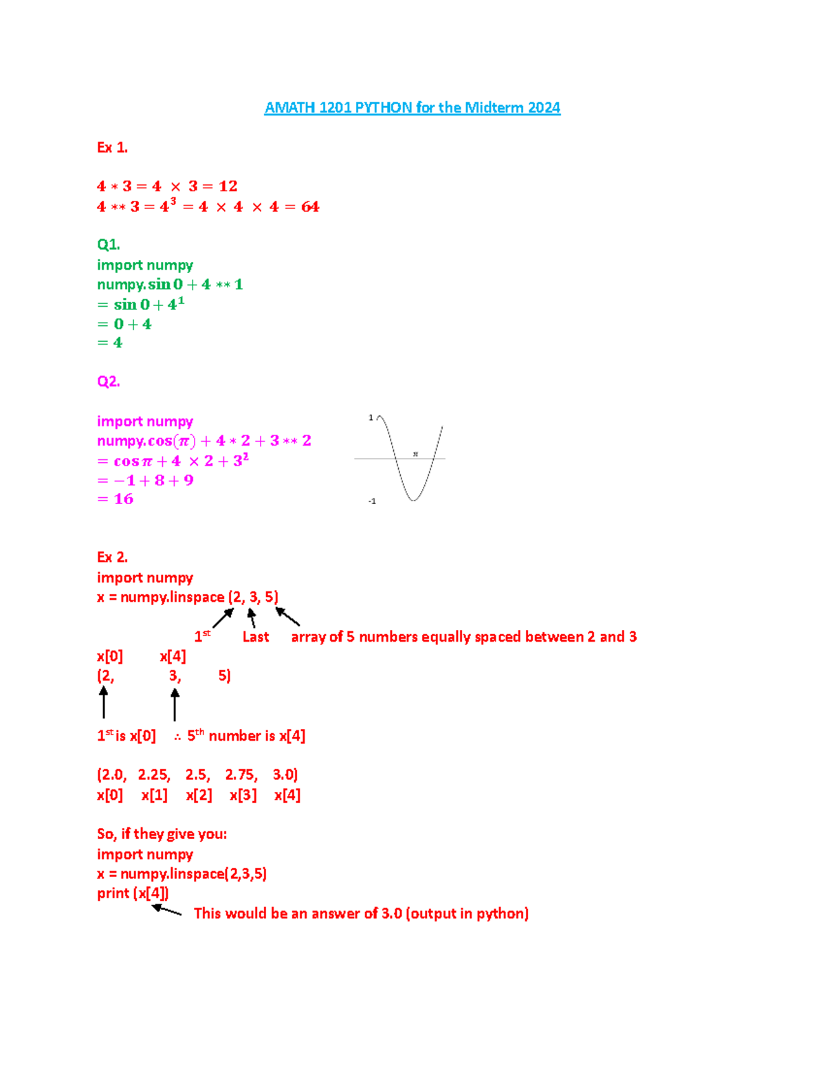 Python Study Answers - AMATH 1201 PYTHON for the Midterm 2024 Ex 1. 𝟒 ∗ ...