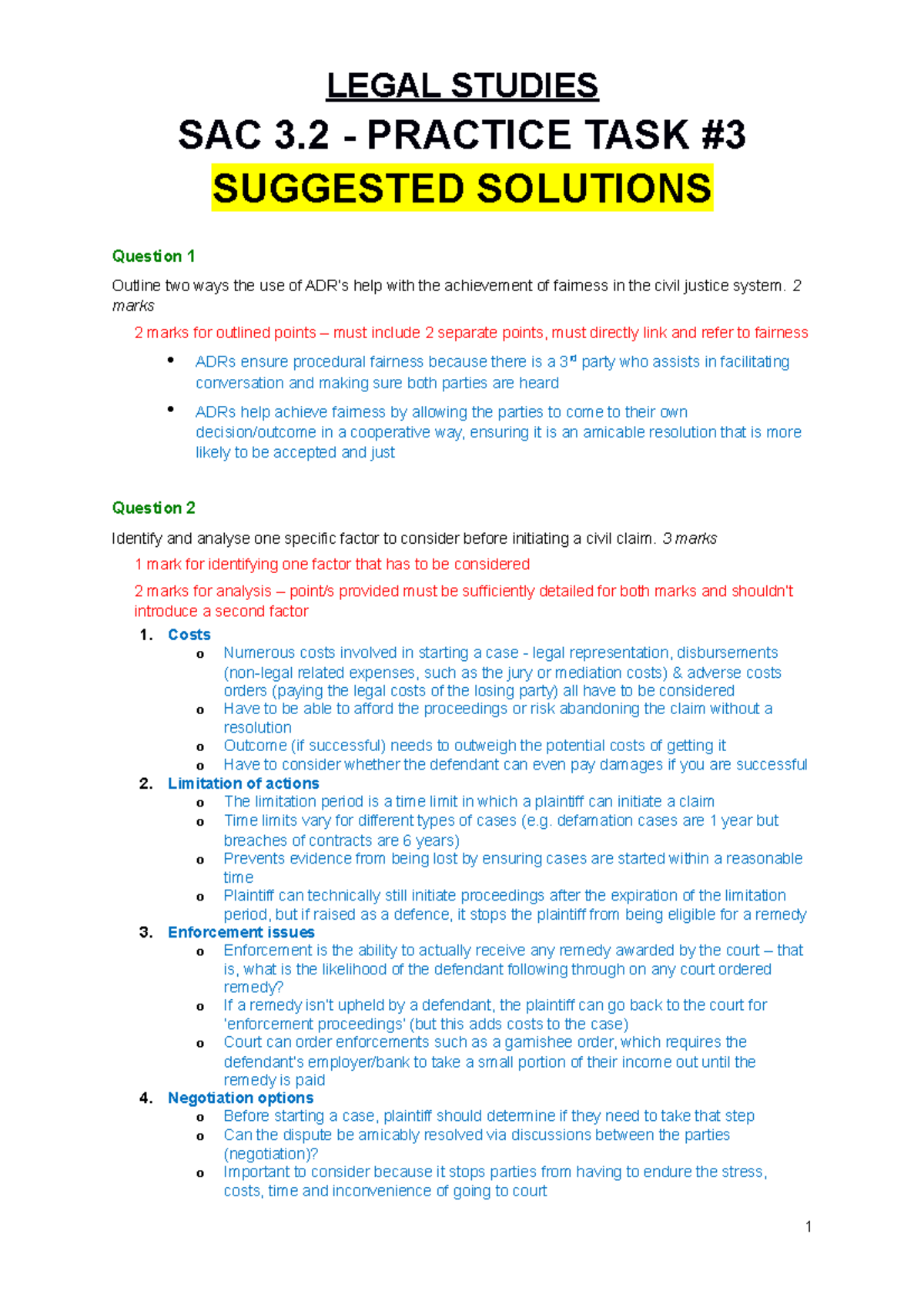 PRAC SAC 3 Suggested Solutions - LEGAL STUDIES SAC 3 - PRACTICE TASK ...