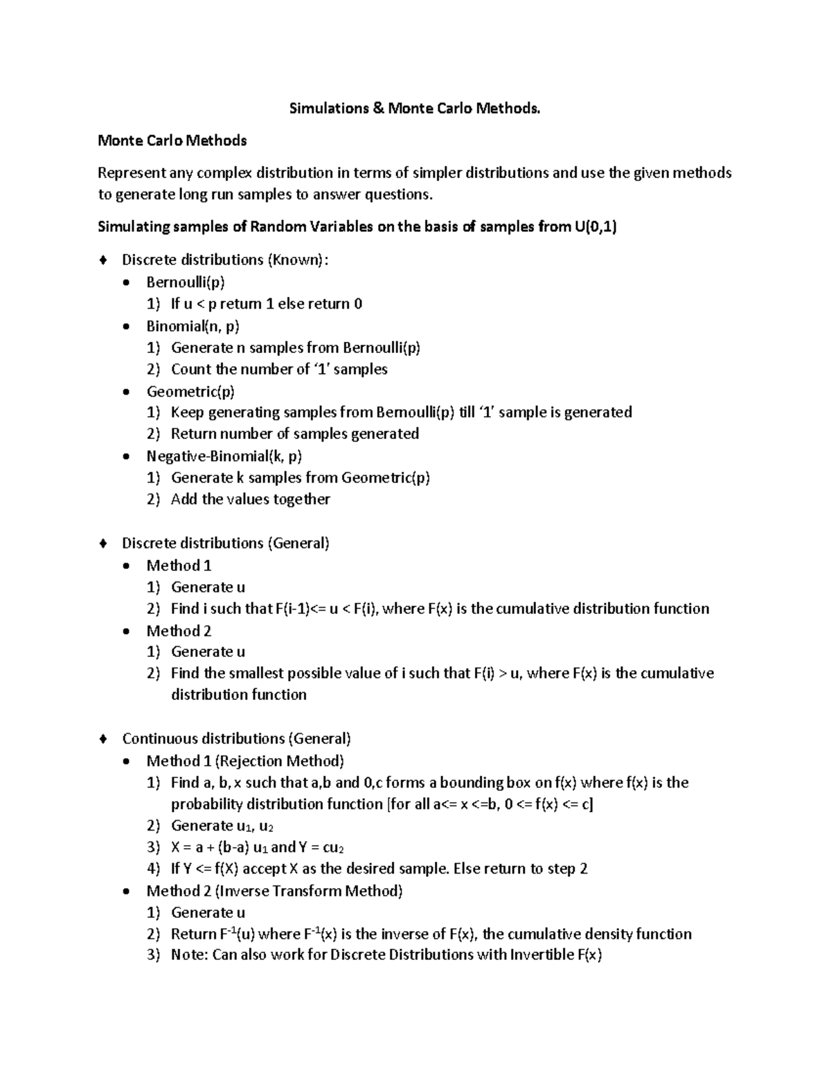 Notes 9 Sim Monte Carlo Simulations & Monte Carlo Methods. Monte
