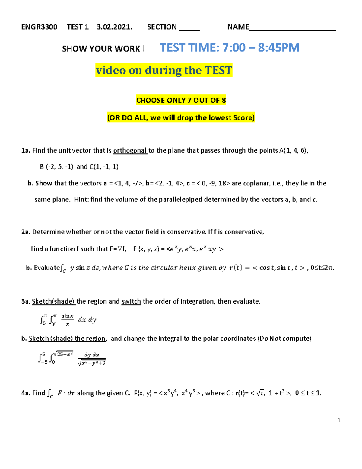 2021-advanced engineering math(engr3300)-sample exam questions 1 - 1 ...