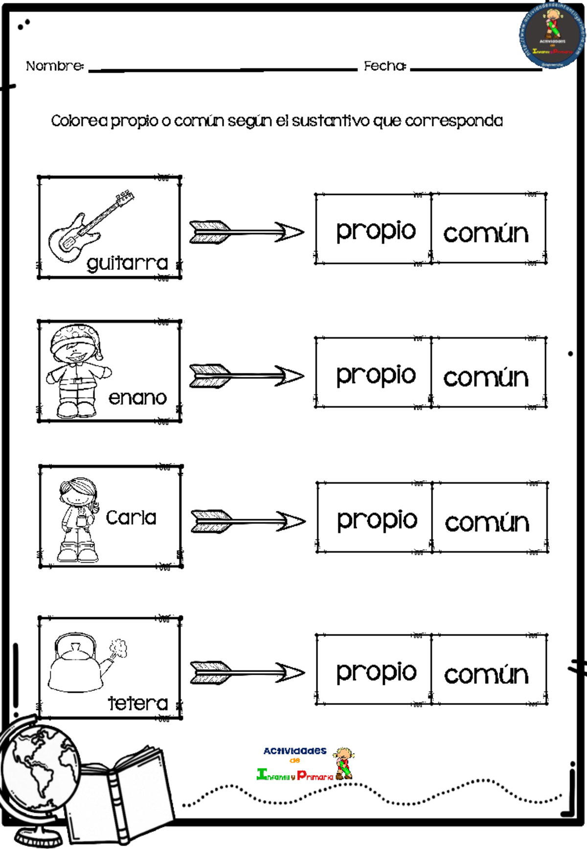 Fichas para repasar Nombre Propio o común - Colorea propio o común ...