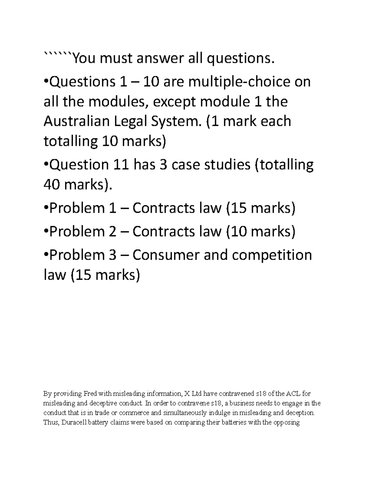 LAW EXAM Notes - ``````You Must Answer All Questions. • Questions 1 ...