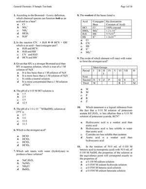 Acs Practice Exam General Chemistry Ii Sample Test Bank 1 According To The Definition Which Studocu