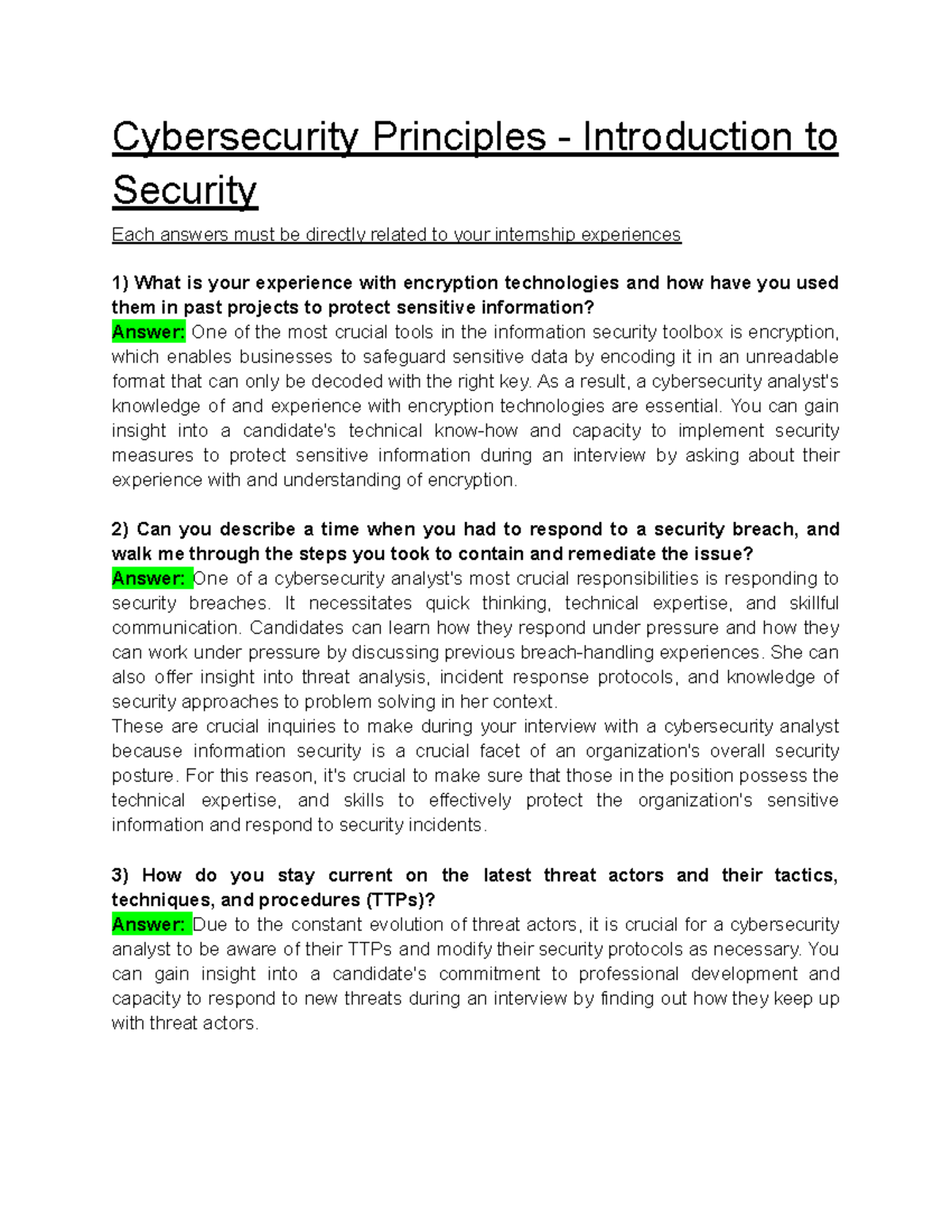 Model 1 Guidelines to Ans TQ - Cybersecurity Principles - Introduction ...