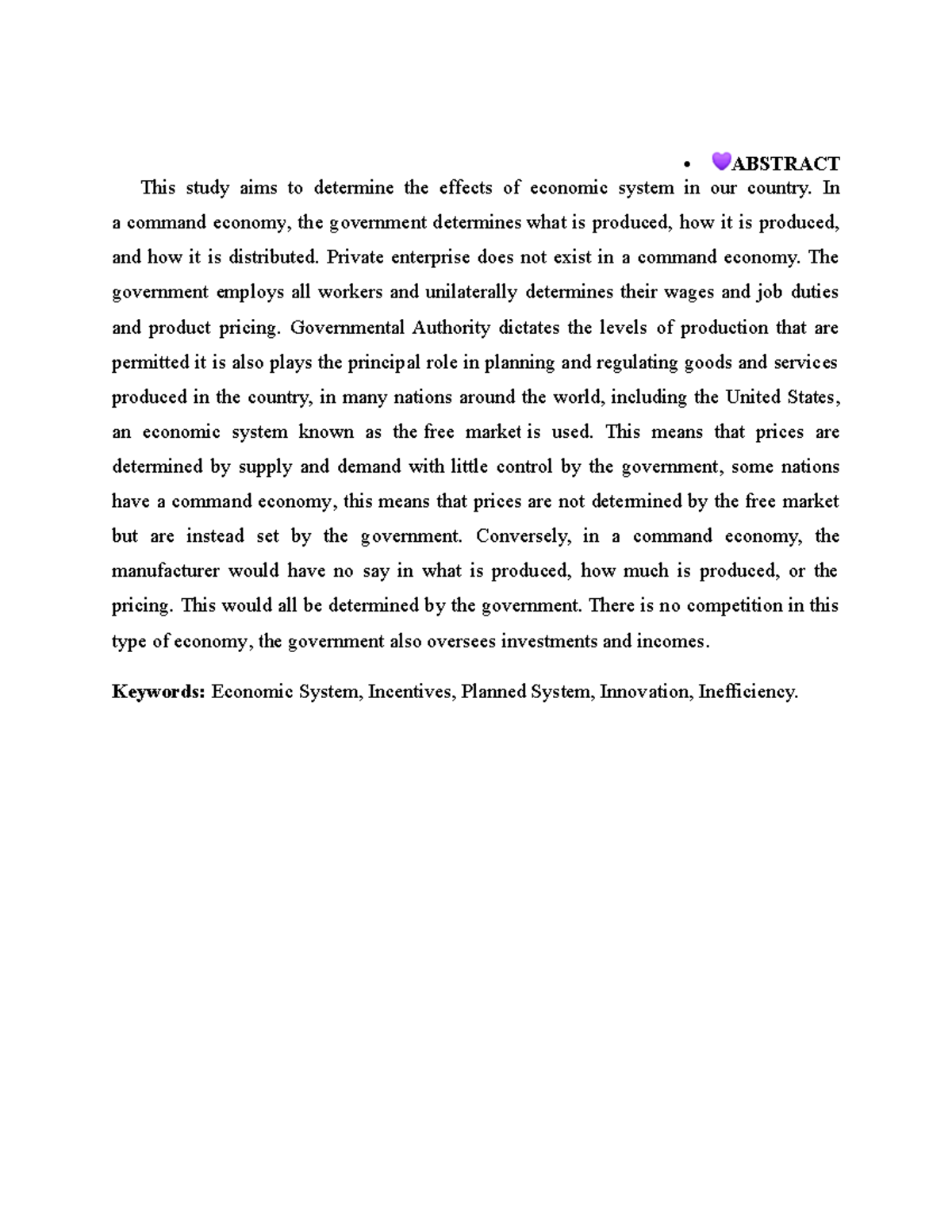 Command Economic System - ABSTRACT This study aims to determine the ...