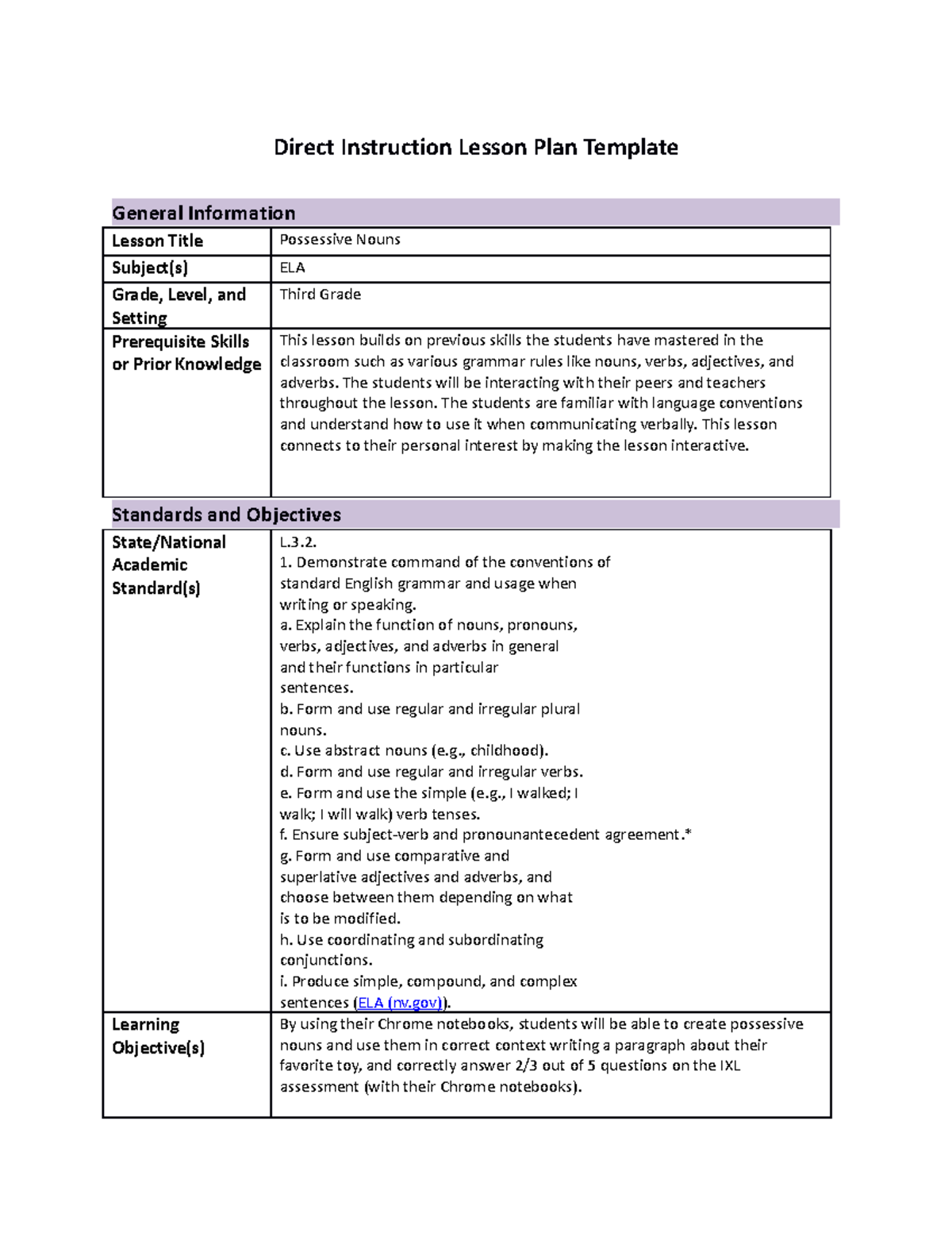 Task 1 C910 - Task one - Direct Instruction Lesson Plan Template ...