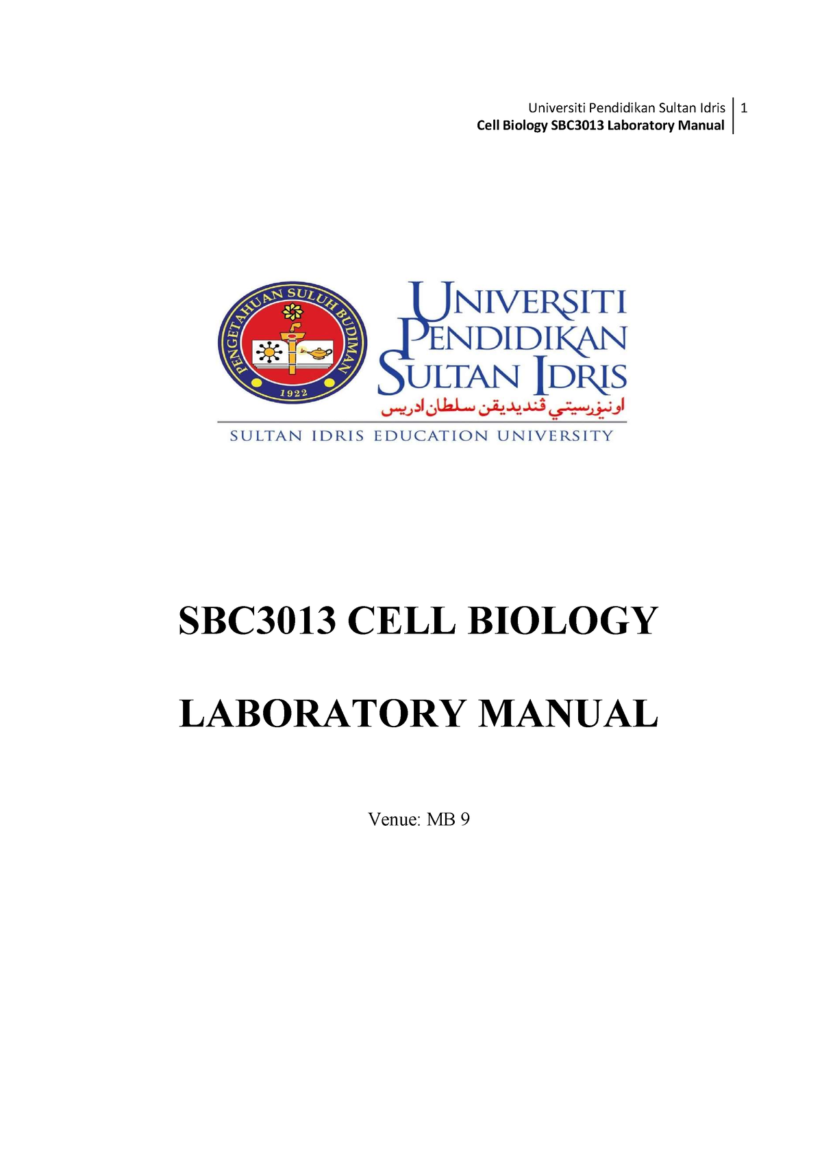 LAB Manual - Cell Biology SBC3013 Laboratory Manual SBC3013 CELL ...