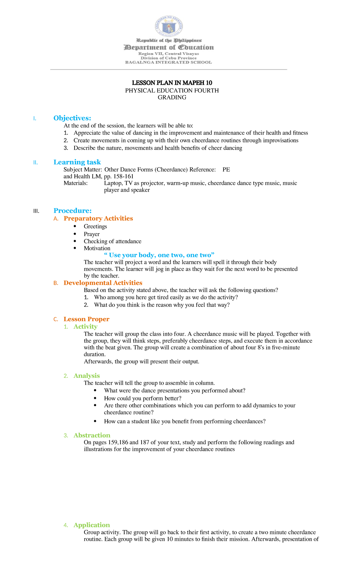 Lesson PLAN - Grade 10 Mapeh - LESSON PLAN IN MAPEH 10 PHYSICAL ...
