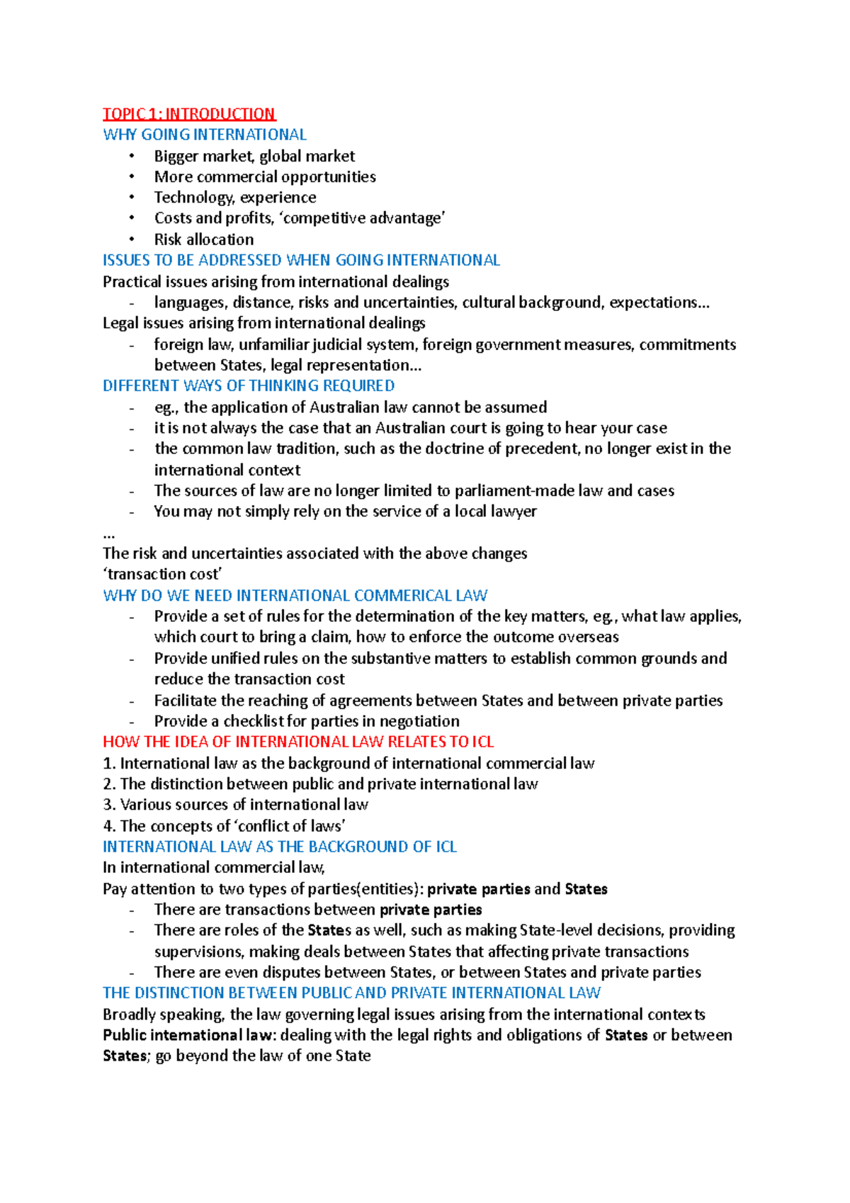 International Commercial LAW Notes - TOPIC 1: INTRODUCTION WHY GOING ...