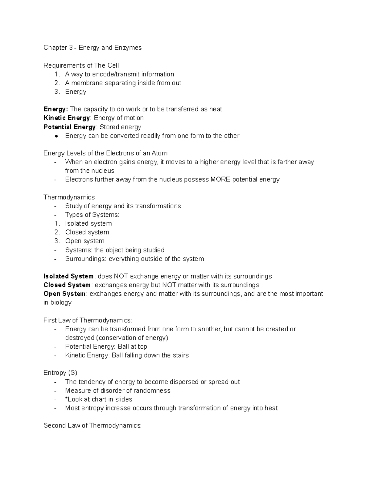 BI110 CH. 3 - Lecture Notes CH.3 - Chapter 3 - Energy And Enzymes ...