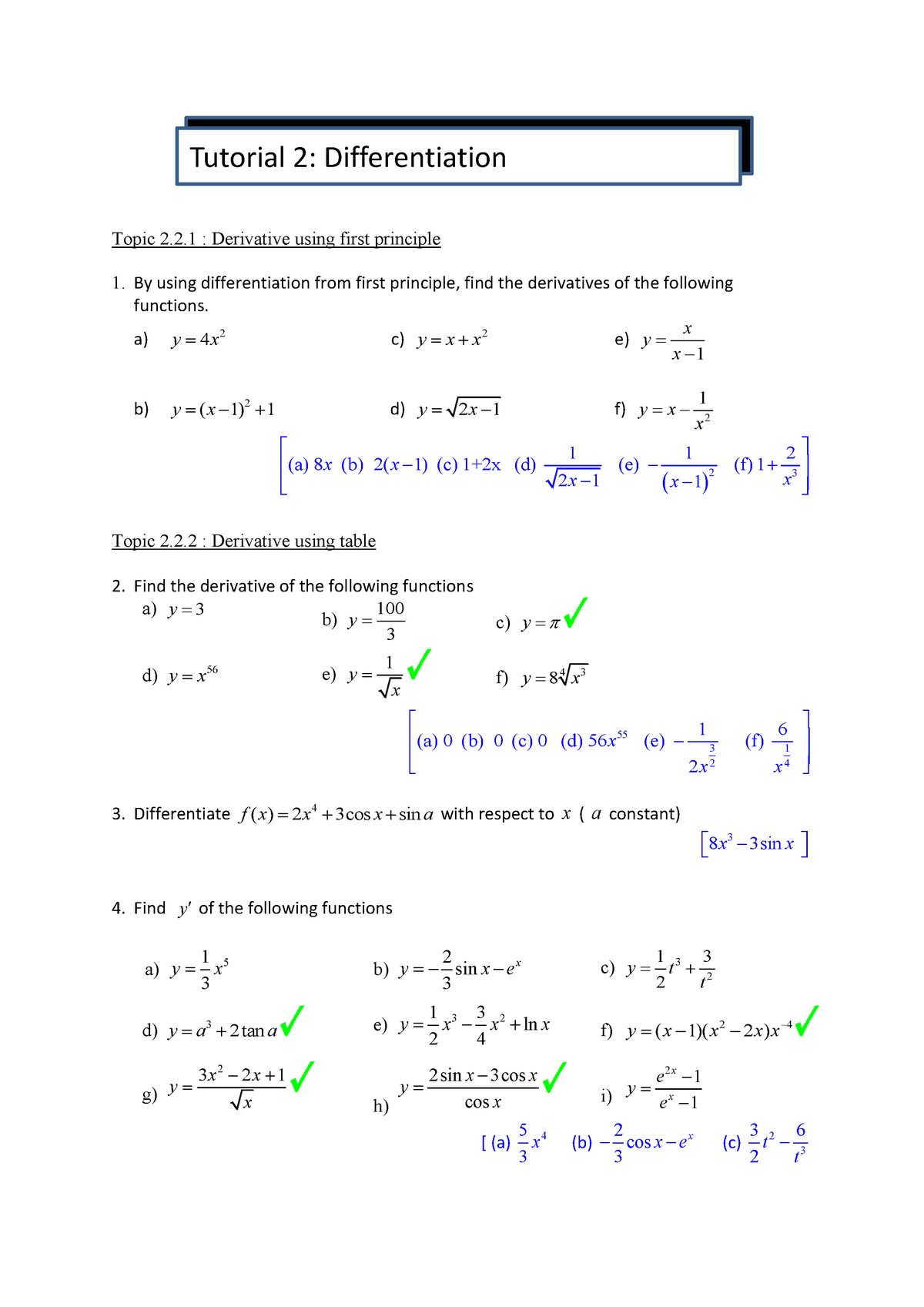 Tutorial Chapter 2 Differentiation Studocu