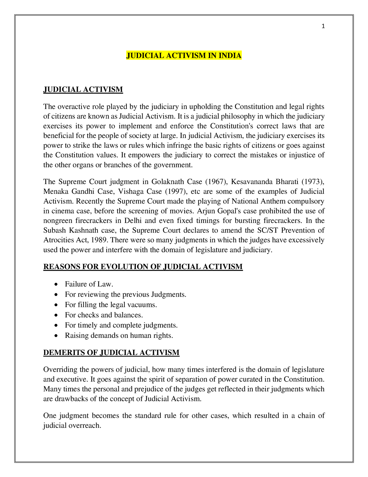 dissertation on judicial activism in india