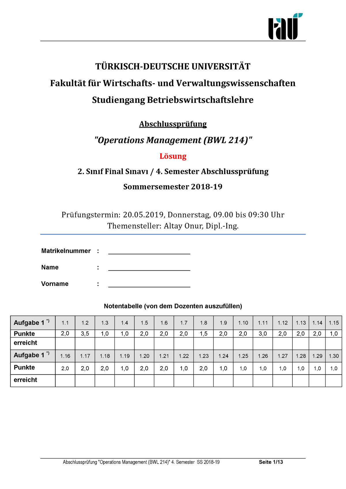 Klausur 20 Mai 2019, Antworten - Und Verwaltungswissenschaften ...