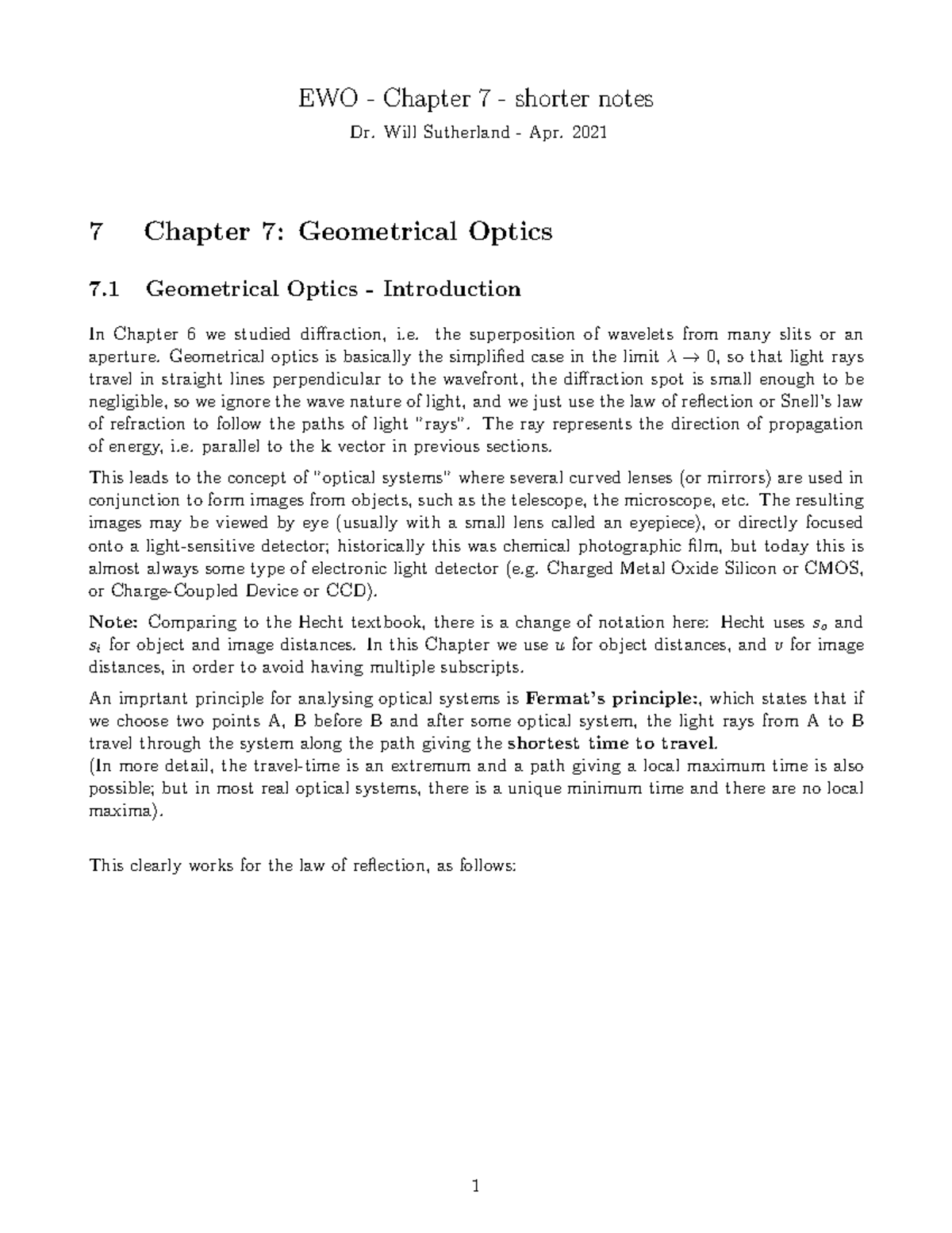 Chapter 7 short - Lecture notes - EWO - Chapter 7 - shorter notes Dr ...