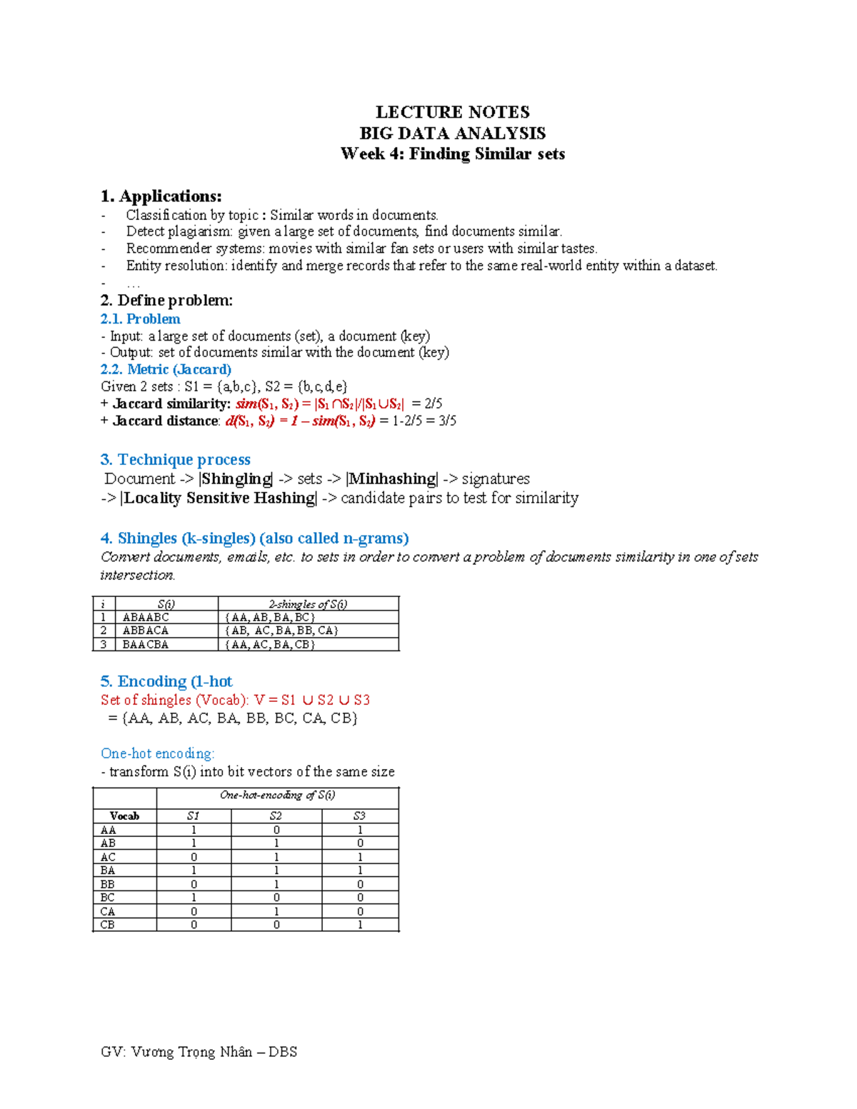 Tóm tắt Finding similar sets & LSH - LECTURE NOTES BIG DATA ANALYSIS ...