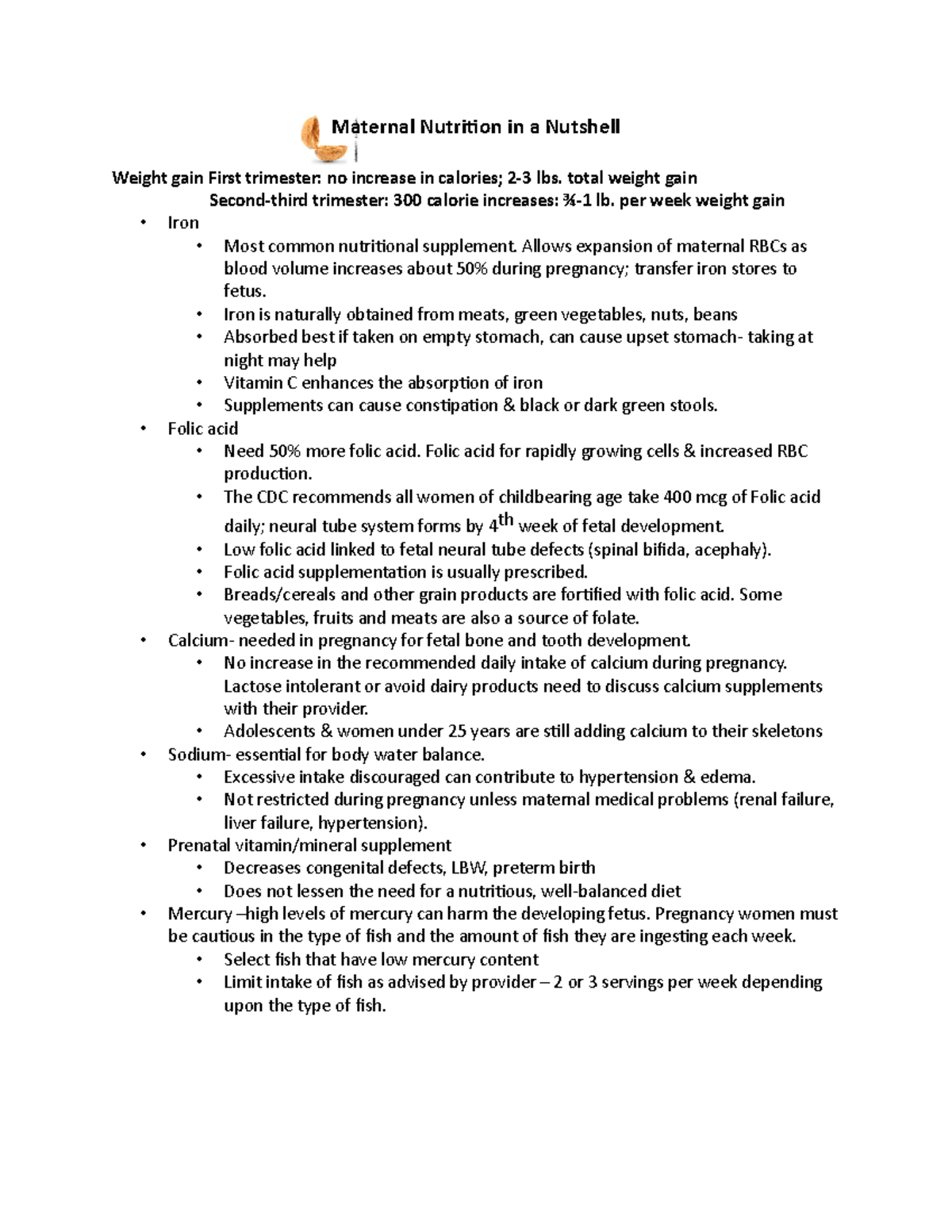 Maternal Nutrition in a Nut Shell Maternal Nutrition in a Nutshell