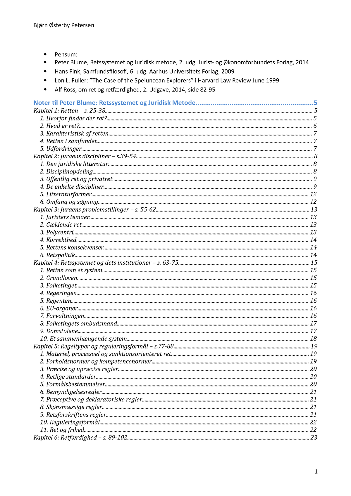 Juridisk Metode Noter - Pensum: - Peter Blume, Retssystemet Og Juridisk ...