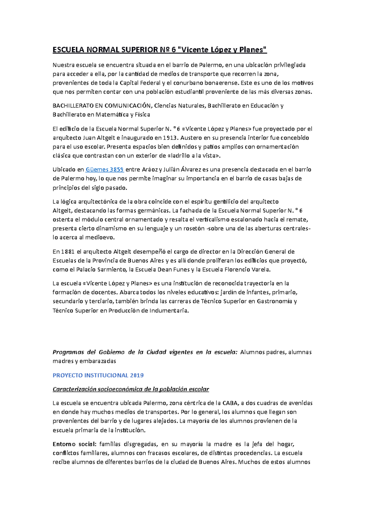 Descripcion Escuelas Y Contexto - ESCUELA NORMAL SUPERIOR Nº 6 