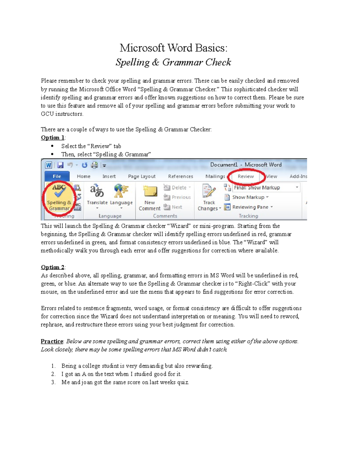 Communication and Writing - Microsoft Word Basics: Spelling & Grammar ...