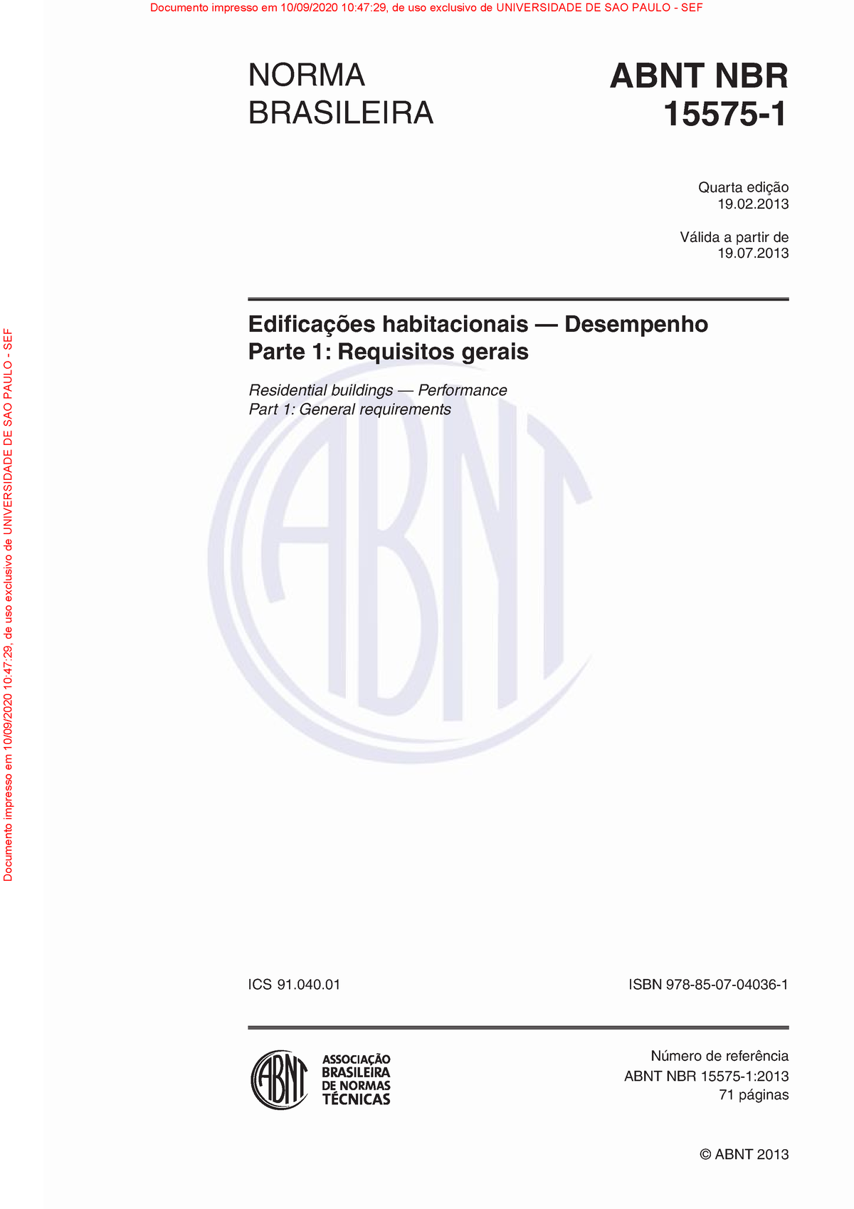 Nbr 15575 1 Desempenho Edificações Habitacionais Válida A Partir De Edição Norma Abnt Nbr 8550