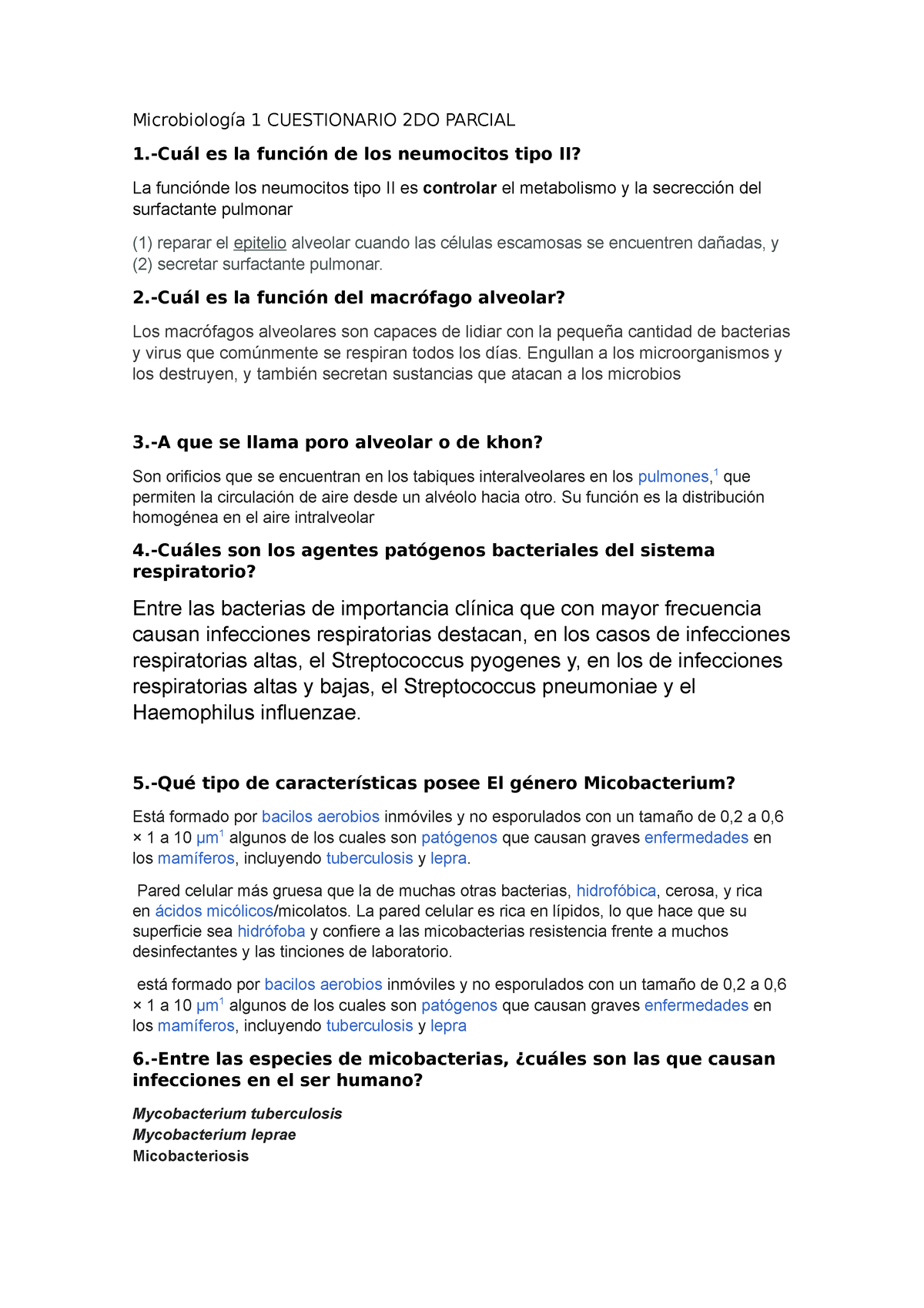 Microbiología 1 Cuestionario 2DO Parcial - Microbiología 1 CUESTIONARIO ...