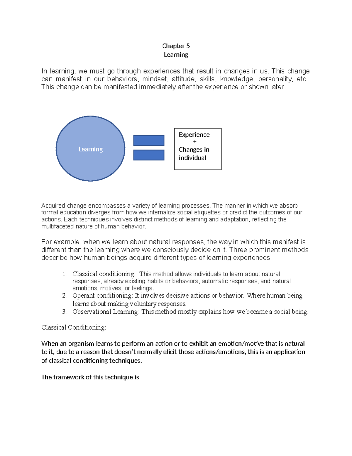 Lecture summary on chapter 5 - Chapter 5 Learning In learning, we must ...