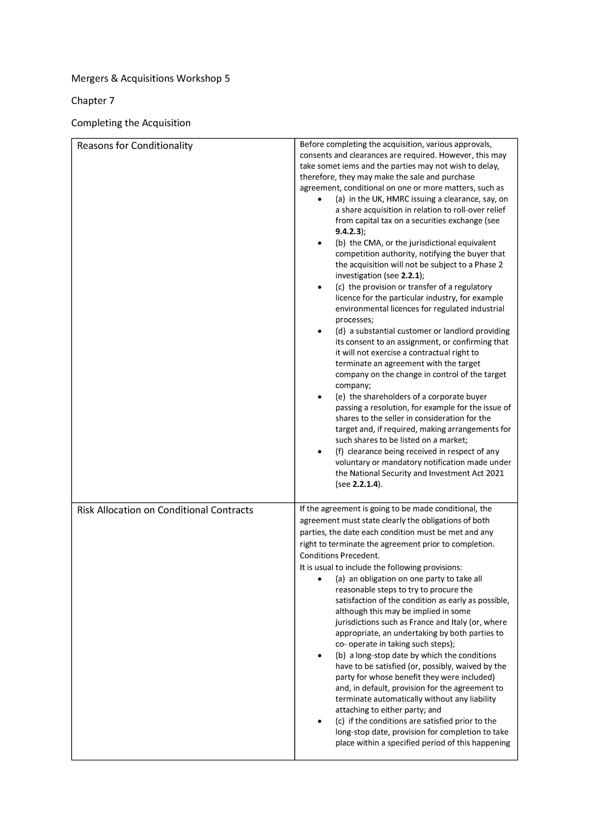 Mergers & Acquisition WS5 - Mergers & Acquisitions Workshop 5 Chapter 7 ...