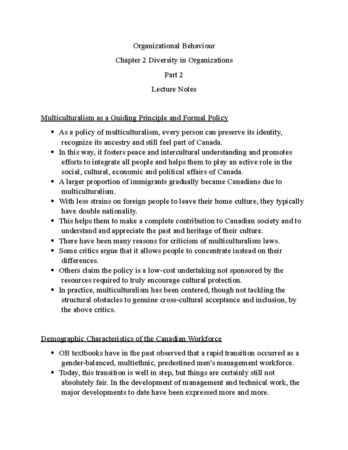 Organizational Behaviour Lecture Notes Ch 2 Part 2 - Organizational ...