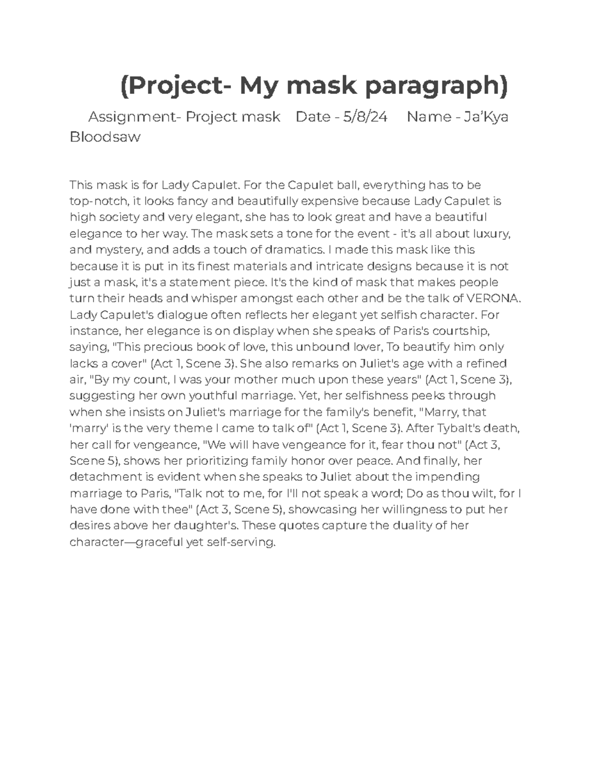 (Project- My mask paragraph) - (Project- My mask paragraph) Assignment ...