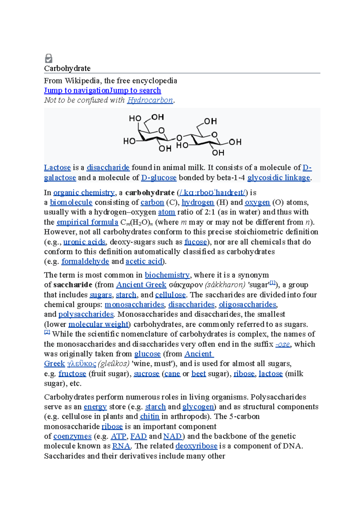 Carbohydrate good Carbohydrate From Wikipedia, the free