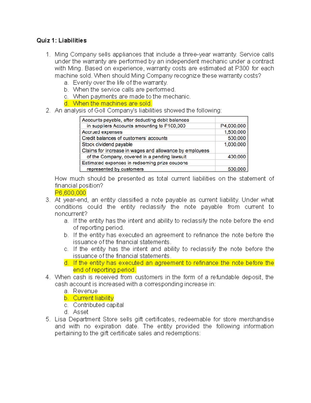 Intermediate Accounting 2 Quiz On Income Tax - Quiz 1: Liabilities Ming ...