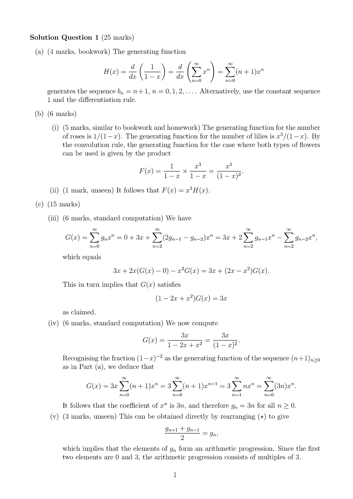 Combinatorics Exam Solutions 2018 Solution Question 1(25 marks) (a) (4 marks, bookwork) The