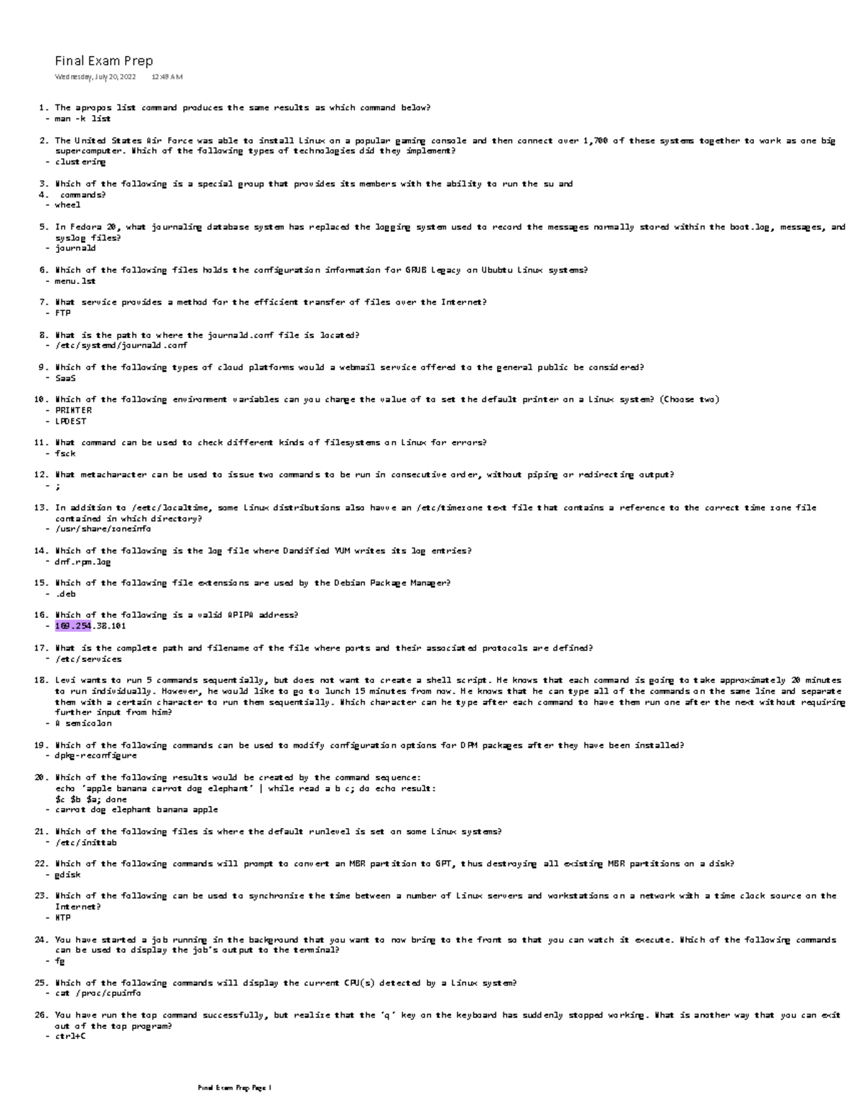 Final Exam Prep - From "Jason W. Eckert. - Linux+ And LPIC-1 Guide To ...