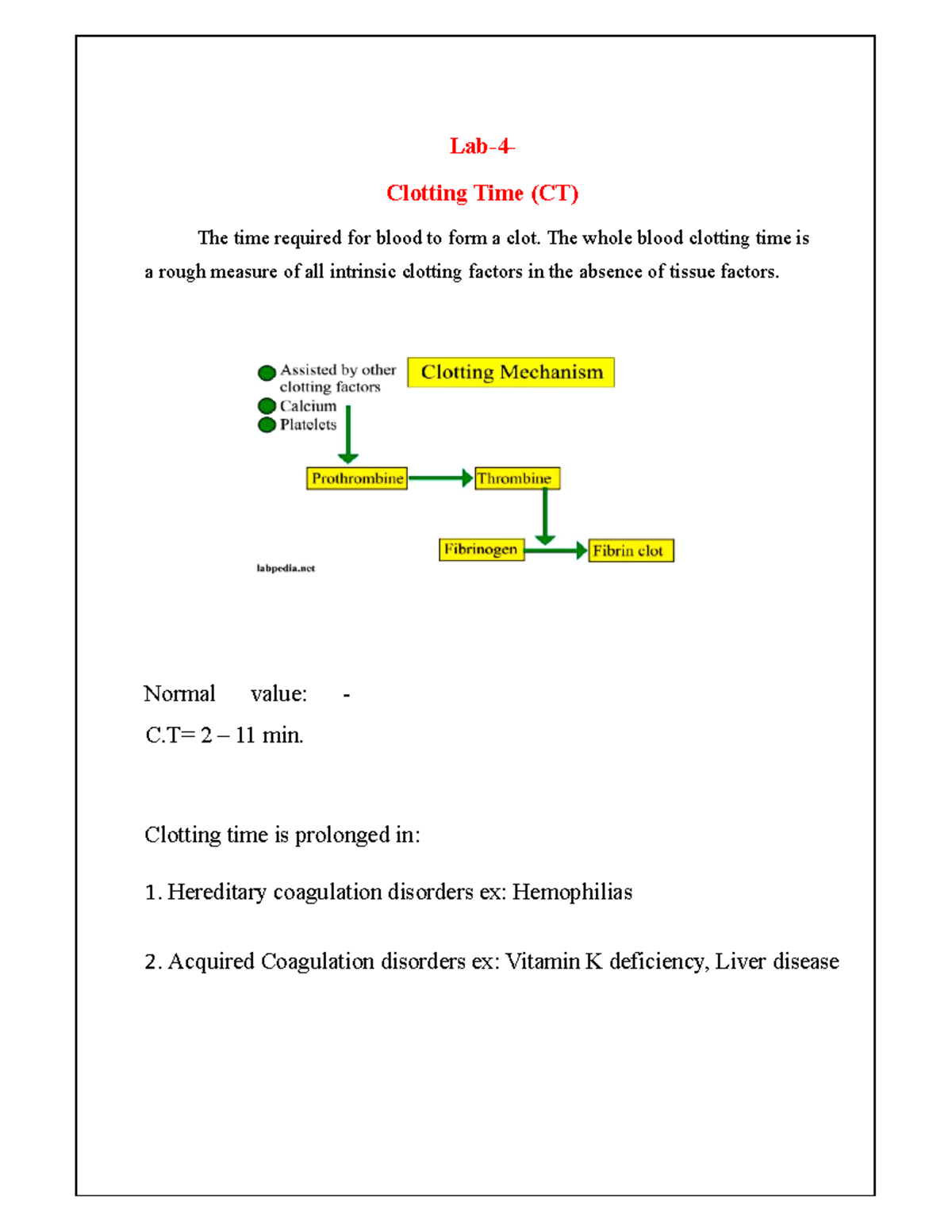 Clotting Time (CT) - Clinical Biochemistry - Lab-4- Clotting Time (CT ...