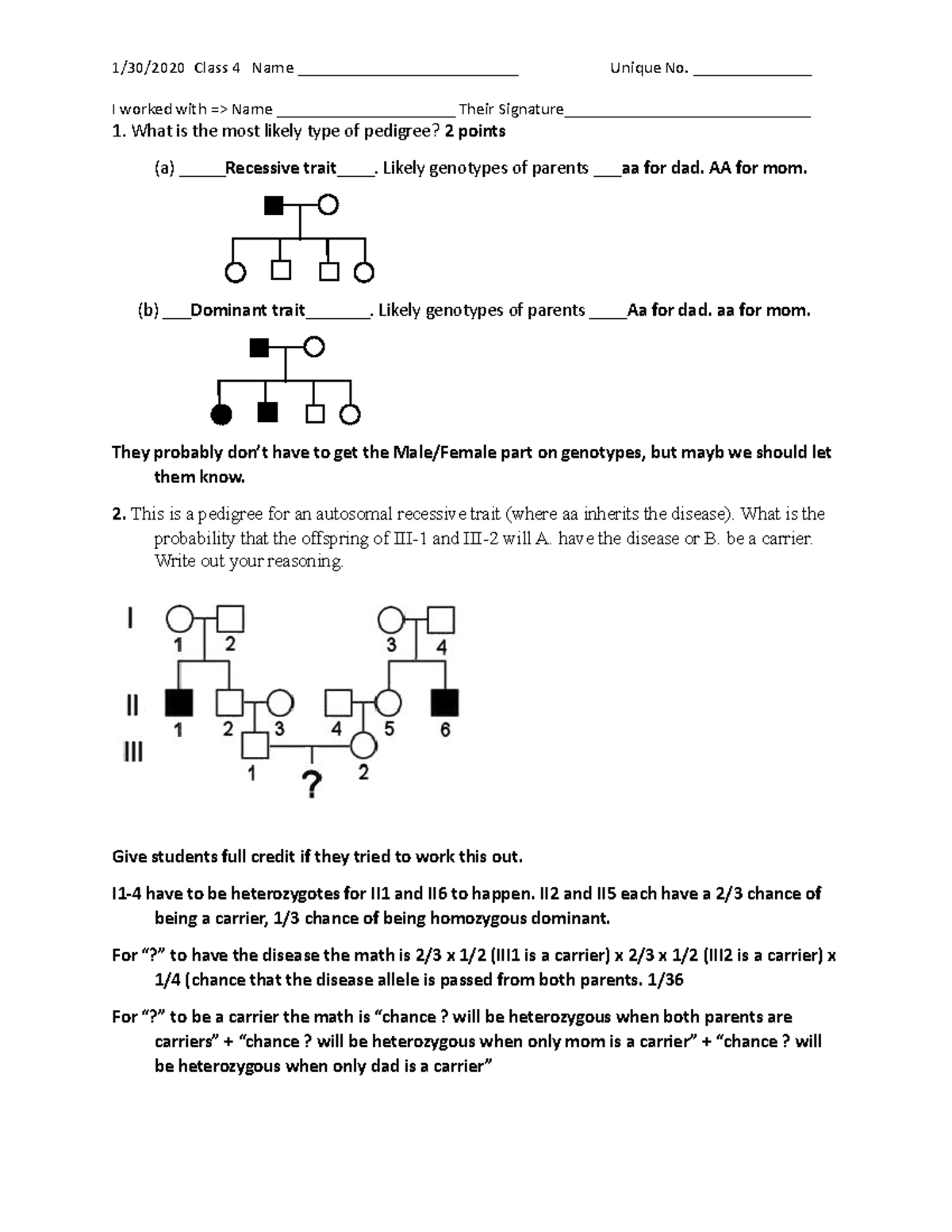 Class 4 worksheet KEY - 1/30/2020 Class 4 Name ...