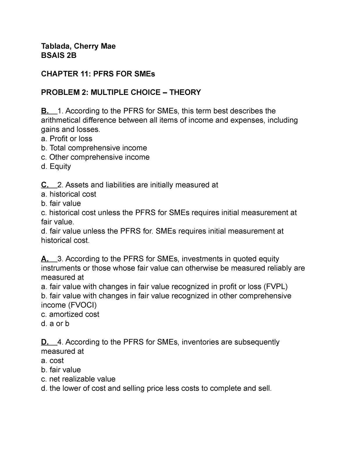 PFRS For SMEs Theories - Basta Taenang Yan - Tablada, Cherry Mae BSAIS ...