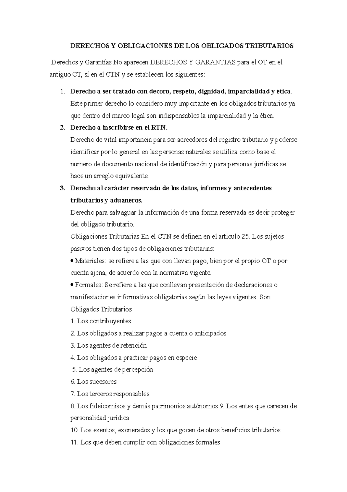 Derechos Y Obligaciones DE LOS Obligados Tributarios - DERECHOS Y ...