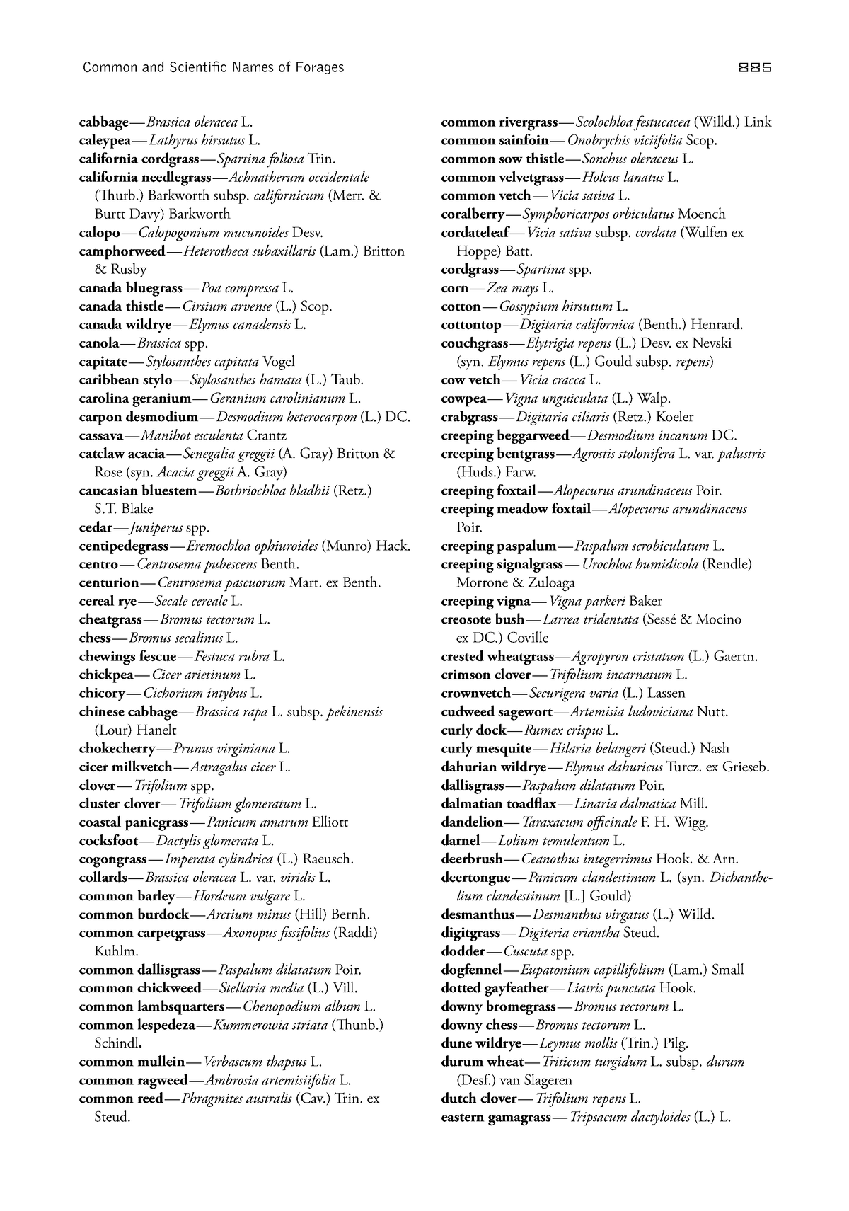 Grassland Agriculture-292 - Common and Scientific Names of Forages 885 ...